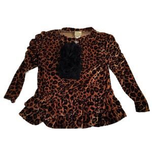Hante Baby Girls Long Sleeve Ruffle Hem Top Leopard Front Flower Brown Sz 8 G001